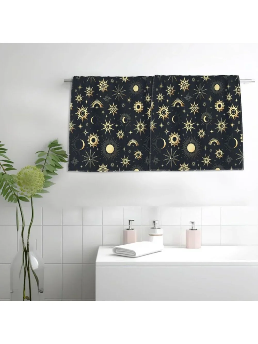 Soft Absorbent Decorative Bath Towels - Sun Moon Stars Design for Home & Beach